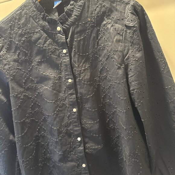 Old Navy Black Eyelet Button-Up Blouse Size Small Cotton - Picture 7 of 15